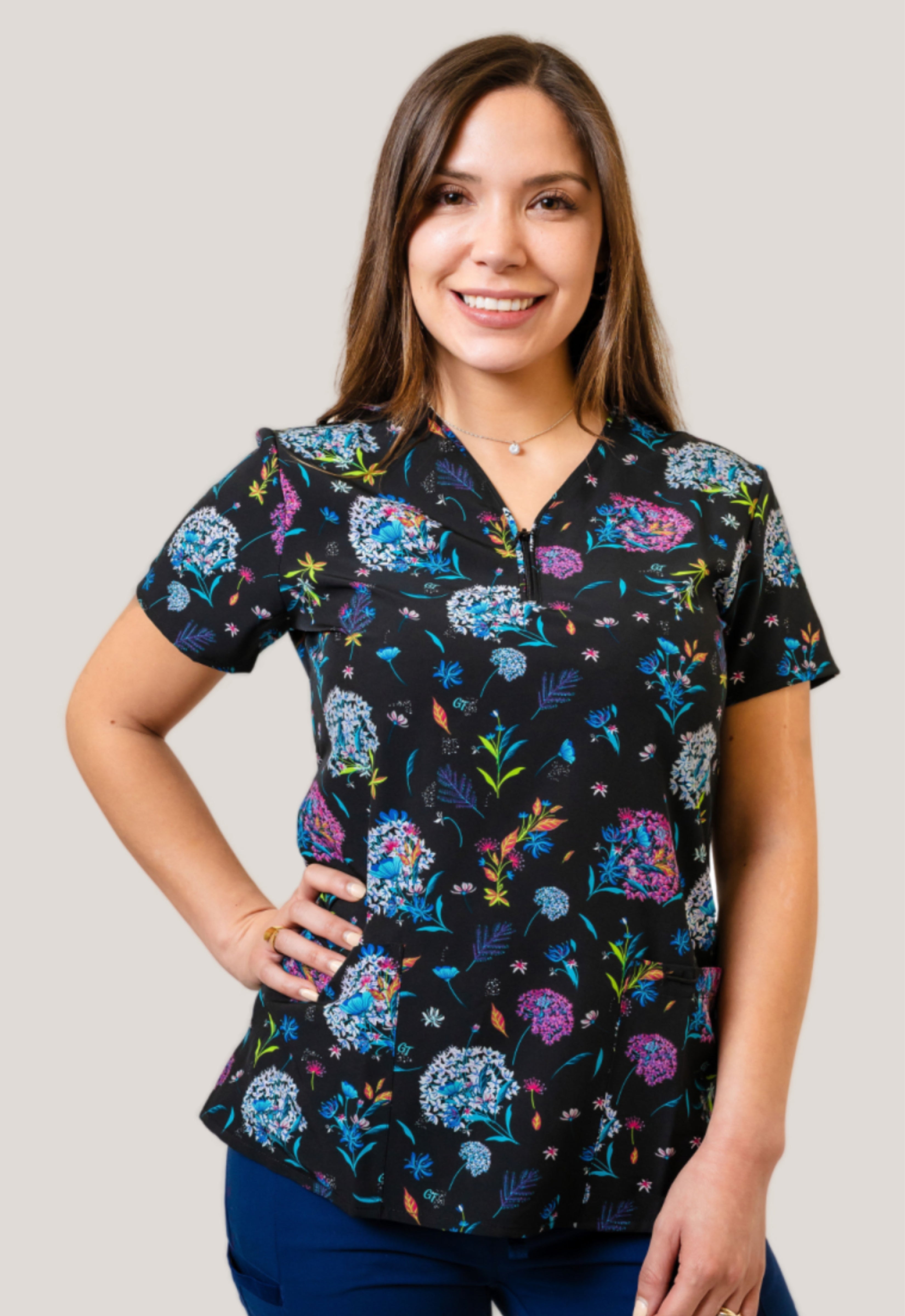 Polera Clínica Estampada Mujer GT 1575BK